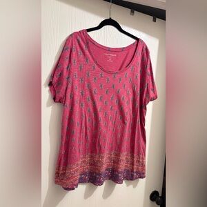 Lucky Brand Raspberry Pink Short-Sleeve Printed Tee 2X (see measurements)